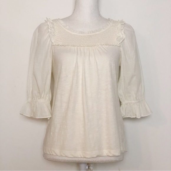 NWT By Anthropologie Smocked Puff-Sleeve Knit Top in Ivory Size XS - Picture 15 of 16
